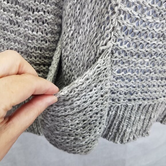 Eileen Fisher Open Knit Sweater Women's M Italian Yarn Pockets Scoop Neck Gray - Picture 5 of 15